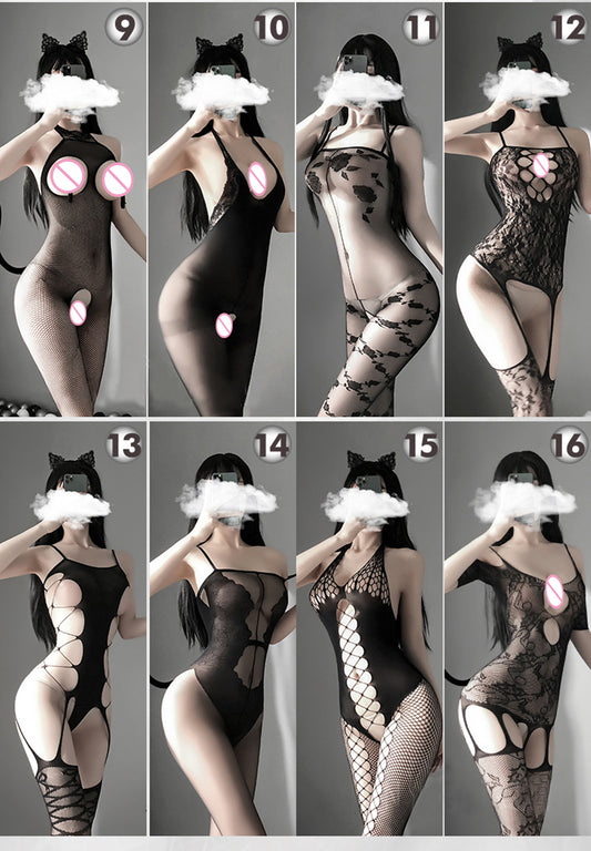 OJBK Sexy Lingerie 16 Types Teddies Bodysuit Erotic Outfit Open Crotch Stretch Mesh Body Stockings Porn Underwear Costume 0514