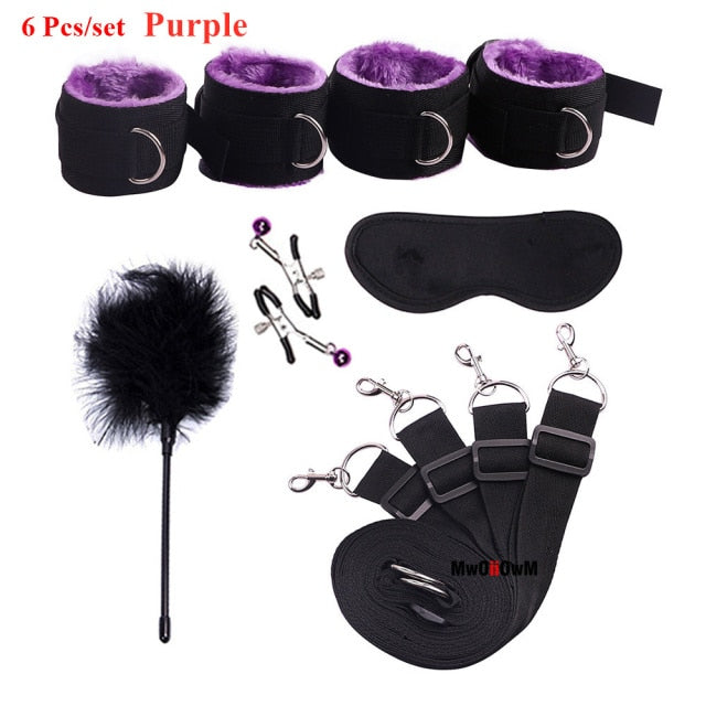 Sex Toys For Woman Men BDSM Bondage Set Under Bed Erotic Restraint Handcuffs & Ankle Cuffs & Eye Mask Adults Games for Couples