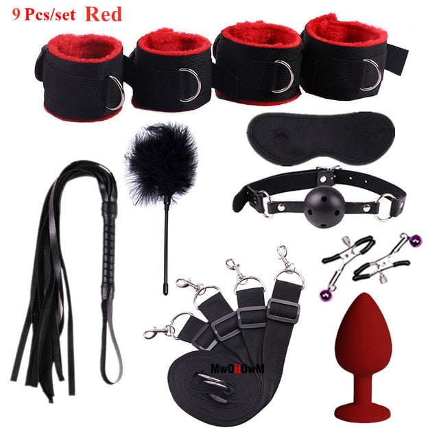 Sex Toys For Woman Men BDSM Bondage Set Under Bed Erotic Restraint Handcuffs & Ankle Cuffs & Eye Mask Adults Games for Couples