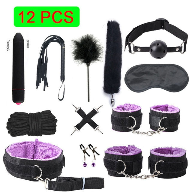 Exotic Sex Products For Adults Games Leather Bondage BDSM Kits Handcuffs Sex Toys Whip Gag Tail Plug Women Sex Accessories