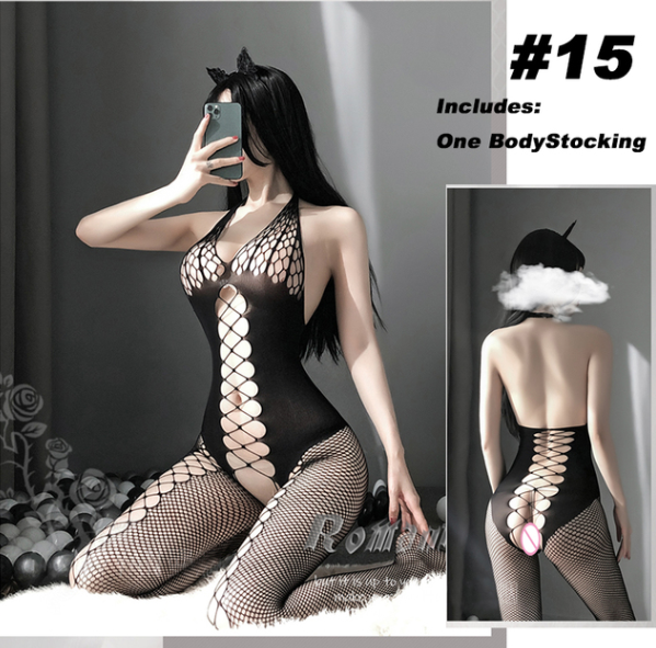 OJBK Sexy Lingerie 16 Types Teddies Bodysuit Erotic Outfit Open Crotch Stretch Mesh Body Stockings Porn Underwear Costume 0514