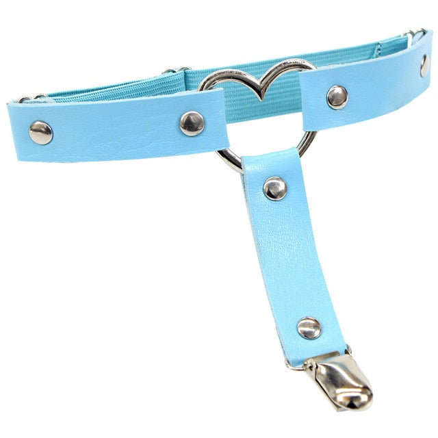 Women Punk Heart Sexy PU Leather Garter Belt Harajuku Elasticity Body Harness Tight Suspender Strap Leg Harness Bondage Belts