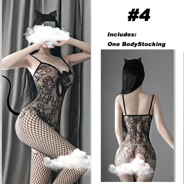 OJBK Sexy Lingerie 16 Types Teddies Bodysuit Erotic Outfit Open Crotch Stretch Mesh Body Stockings Porn Underwear Costume 0514