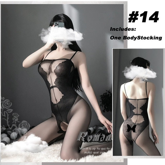 OJBK Sexy Lingerie 16 Types Teddies Bodysuit Erotic Outfit Open Crotch Stretch Mesh Body Stockings Porn Underwear Costume 0514