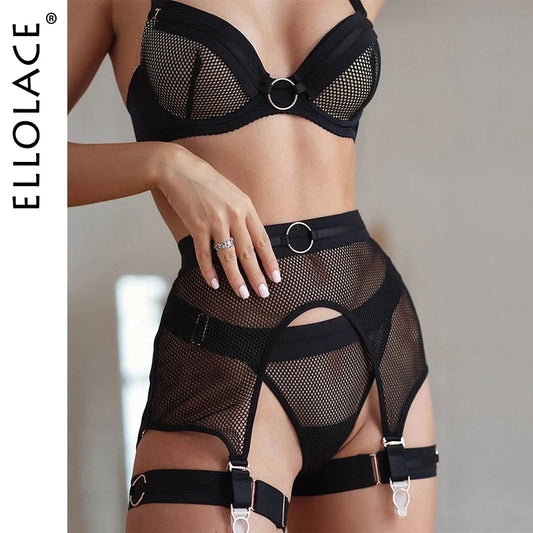 Ellolace Lingerie Women's Underwear 4 Piece Set Sensual Lingerie Women Bra with Bones Lingerie Set Erotic Lingerie Underwear Set