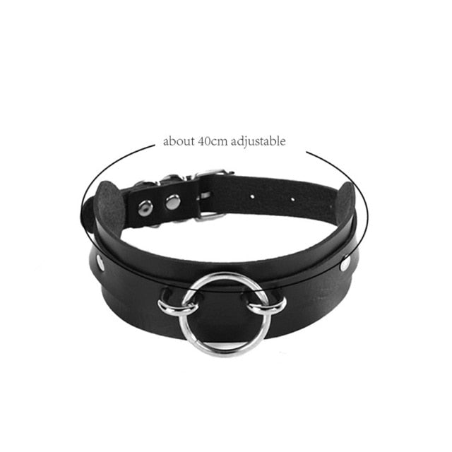 Gothic Heart-shape Lock Chain Black Leather Choker Collar Necklace