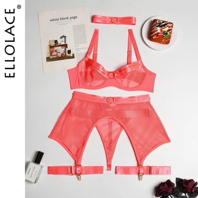 Ellolace Lingerie Women's Underwear 4 Piece Set Sensual Lingerie Women Bra with Bones Lingerie Set Erotic Lingerie Underwear Set